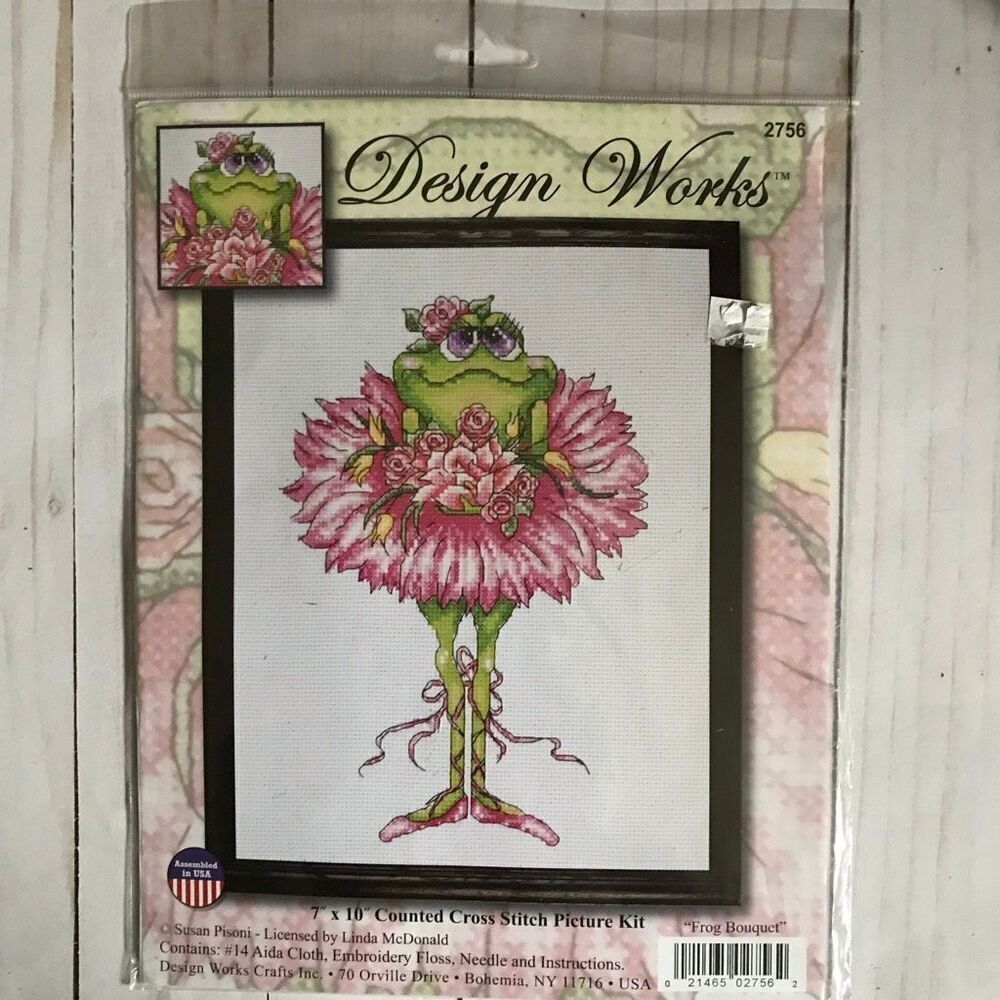 Design Works 2756 Counted Cross Stitch kit New Frog Bouquet ballerina
